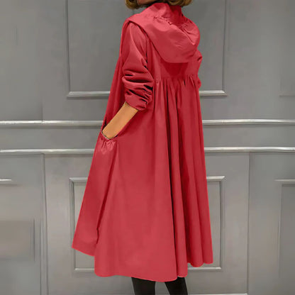Leichter Regenjacke für Damen mit Kapuze | Lange Übergangsjacke
