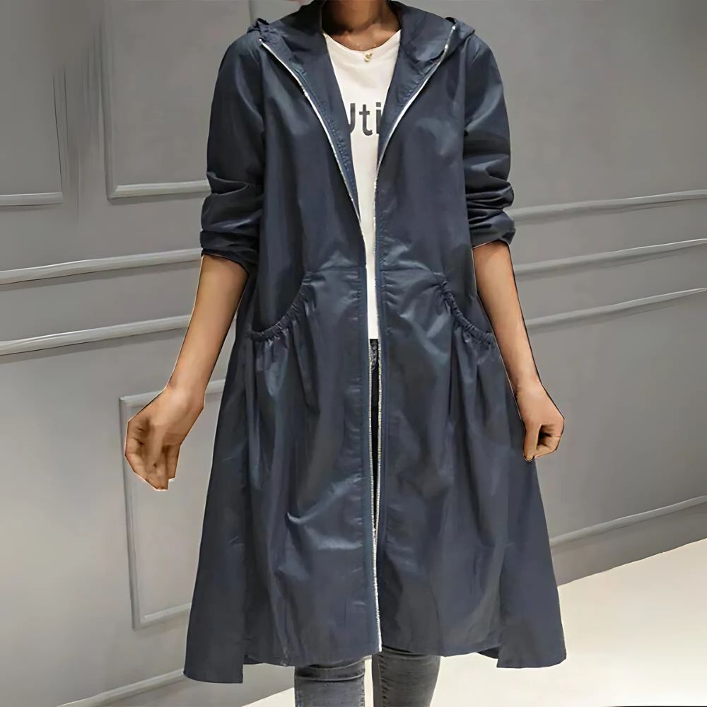 Leichter Regenjacke für Damen mit Kapuze | Lange Übergangsjacke