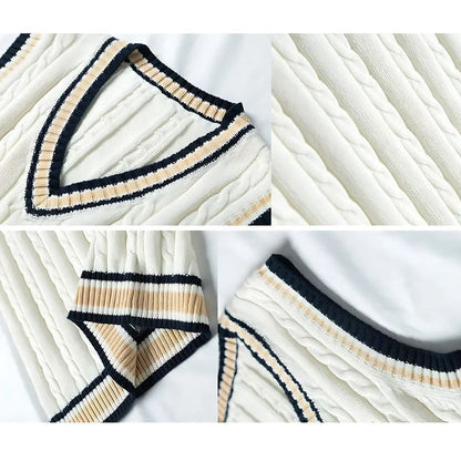 Ärmelloser Herren Strickpullover mit V-Ausschnitt und Streifendetails