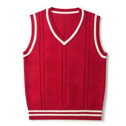 Ärmelloser Herren Strickpullover mit V-Ausschnitt und Streifendetails