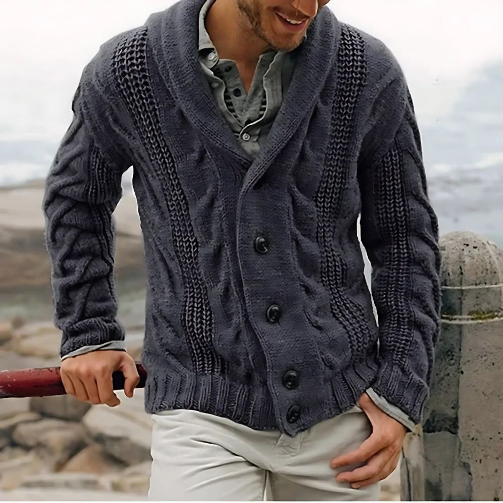 Herren Strickjacke mit Schalkragen und Zopfmuster