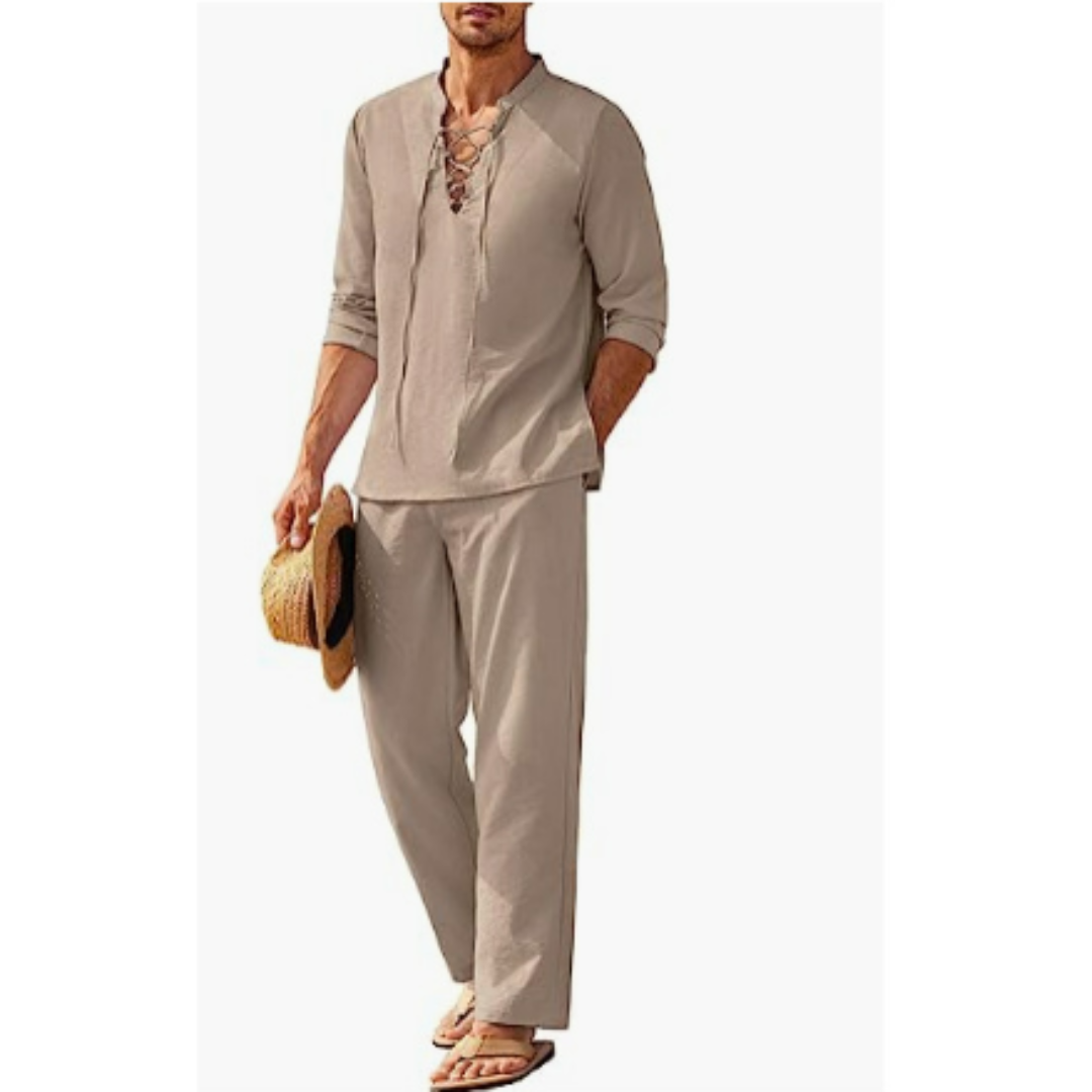 Zweiteiliges Herren-Set mit Schnürhemd und Hose