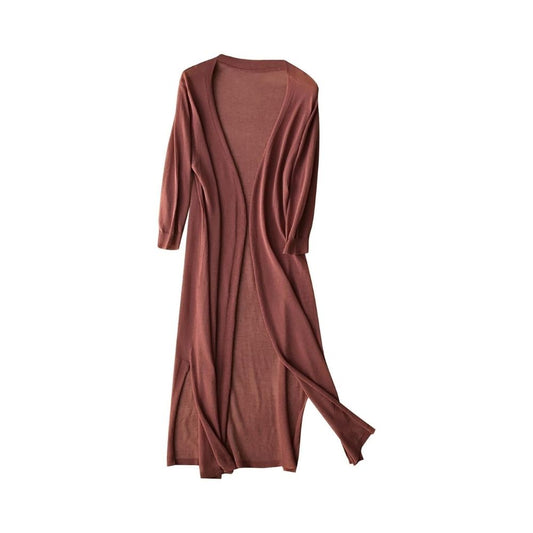 Langes Damenkleid mit Rundhalsausschnitt