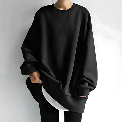 Langer Damen Pullover mit Rundhalsausschnitt