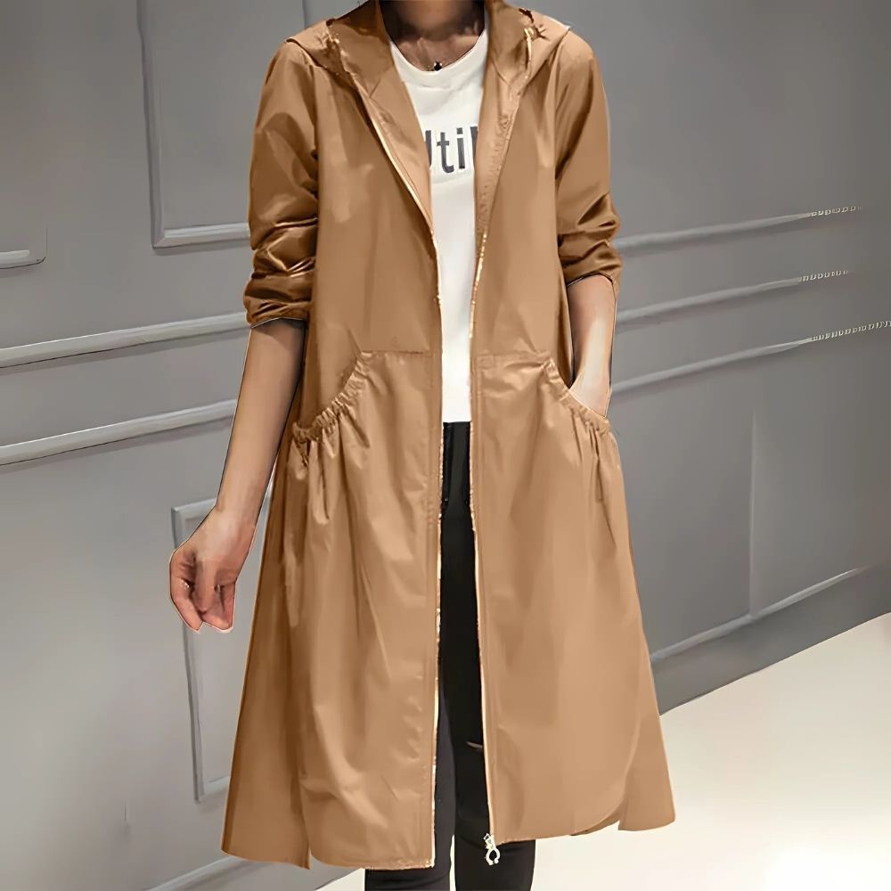 Leichter Regenjacke für Damen mit Kapuze | Lange Übergangsjacke
