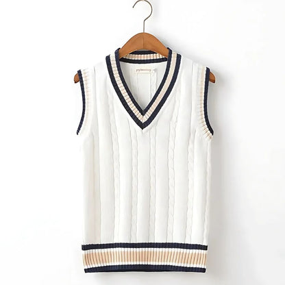 Ärmelloser Herren Strickpullover mit V-Ausschnitt und Streifendetails