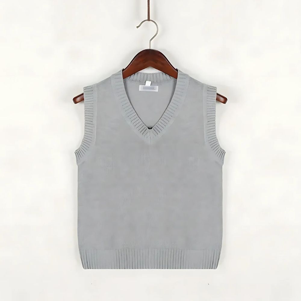 Ärmelloser Herren Strickpullover mit V-Ausschnitt und Streifendetails