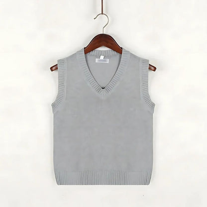 Ärmelloser Herren Strickpullover mit V-Ausschnitt und Streifendetails
