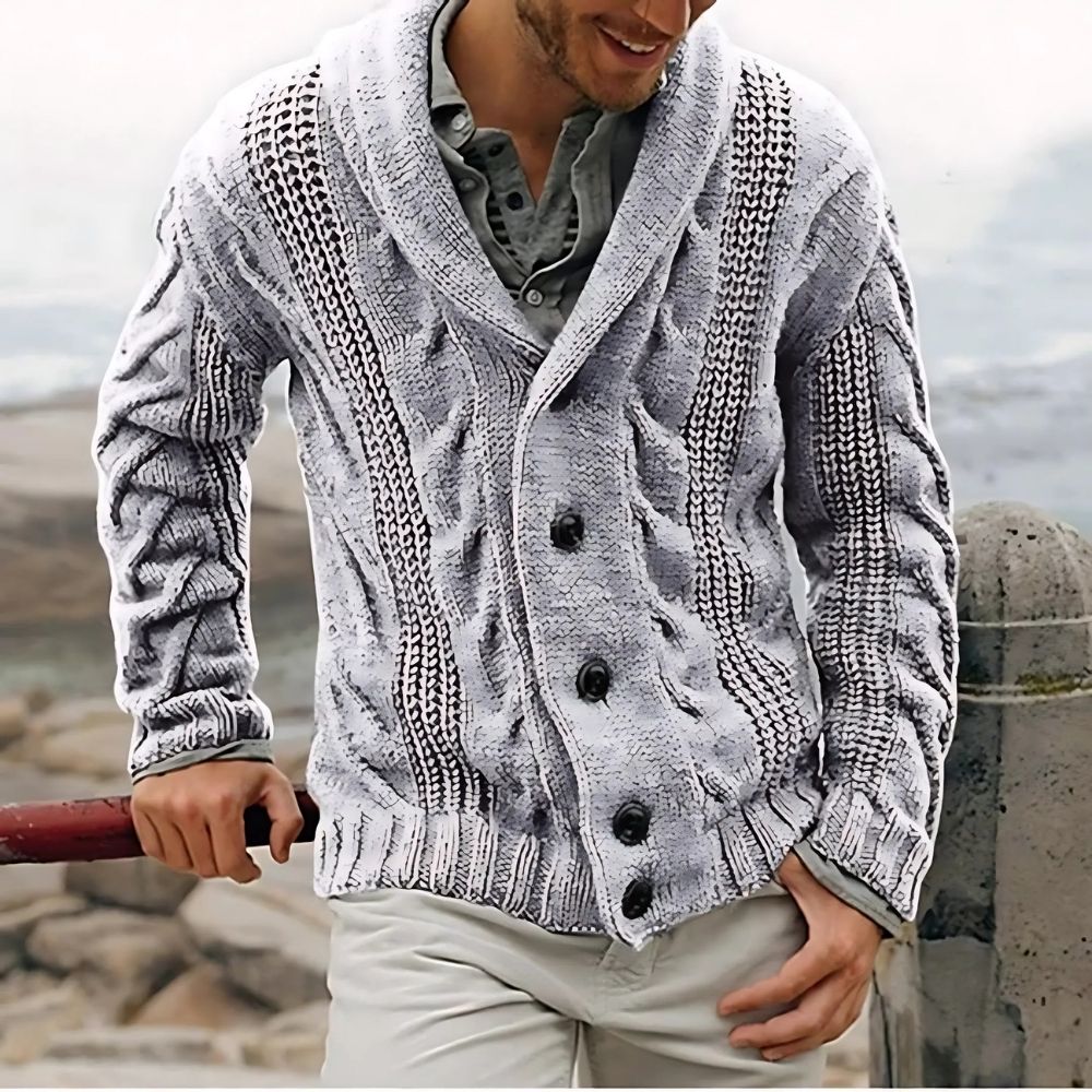 Herren Strickjacke mit Schalkragen und Zopfmuster