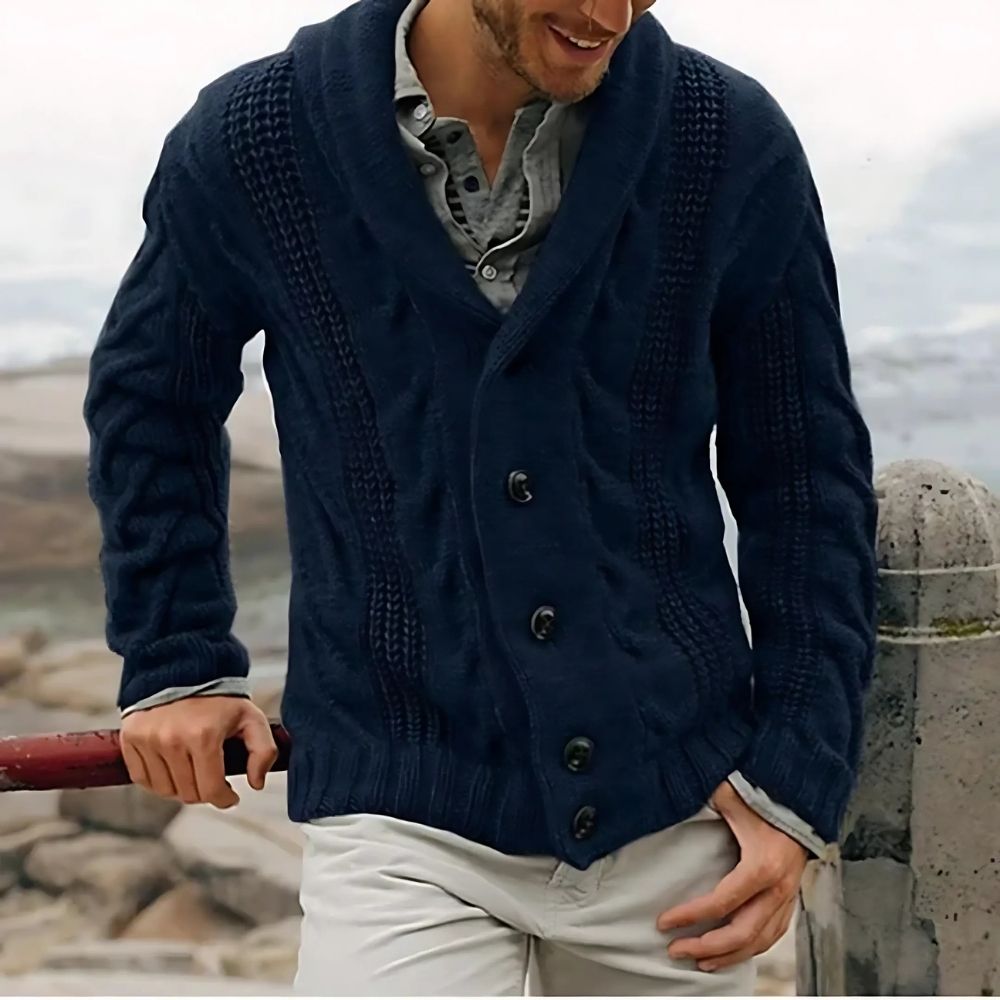 Herren Strickjacke mit Schalkragen und Zopfmuster