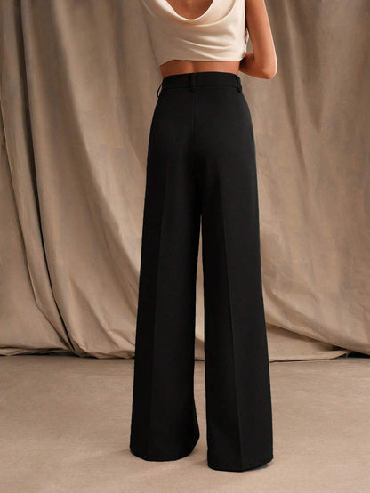 Damenhose mit weitem Schnitt, elastischem Bund und fließendem Stoff
