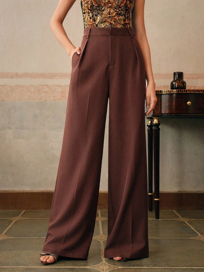 Damenhose mit weitem Schnitt, elastischem Bund und fließendem Stoff