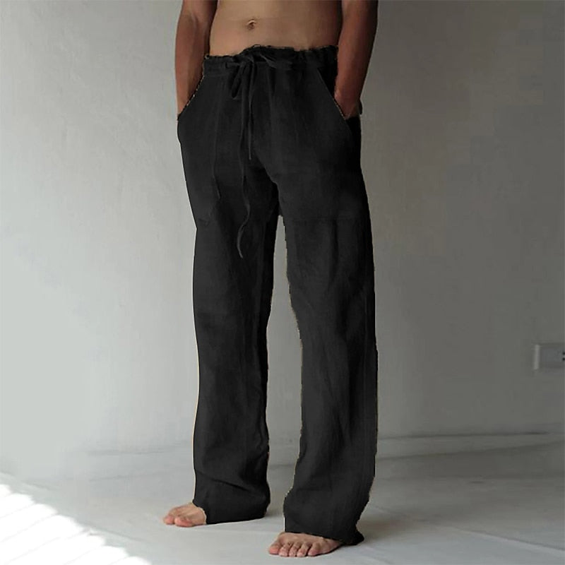 Herrenhose mit elastischem Bund, Kordelzug und geradem Schnitt aus strukturiertem Gewebe