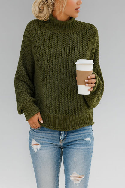 Langer Damen Strick Pullover mit Rollkragen – Winter