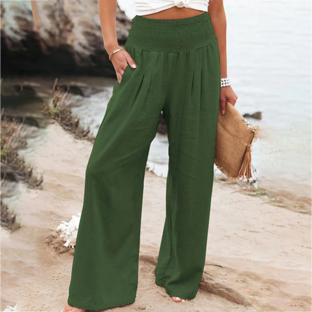 Damenhose mit weitem Bein, elastischem Bund und leichtem Stoff