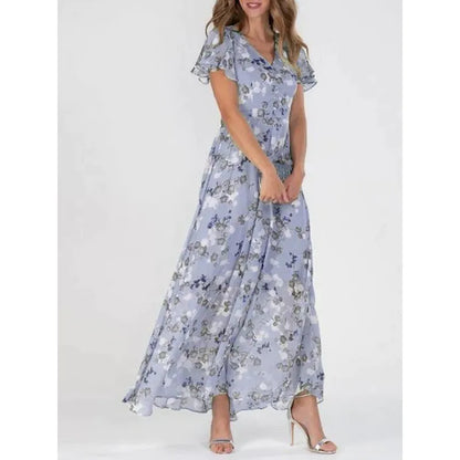 Stilvolles Maxikleid für Damen mit floralen Muster und V-Ausschnitt