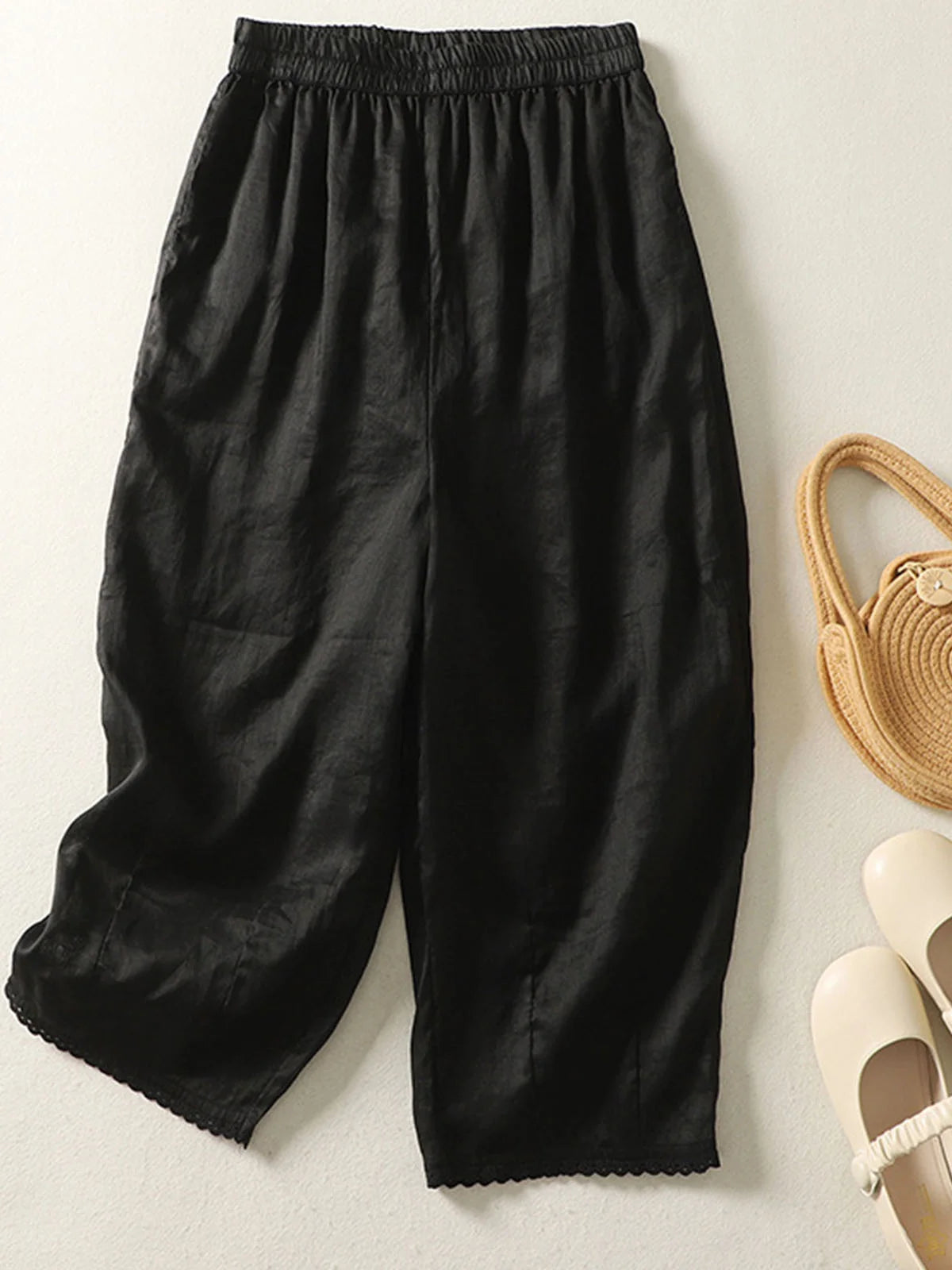 Damen Hose mit weitem Bein und elastischem Bund