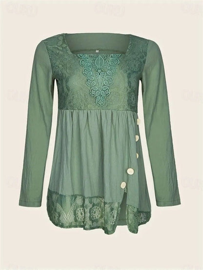 Lange Bluse mit Spitze und quadratischem Ausschnitt