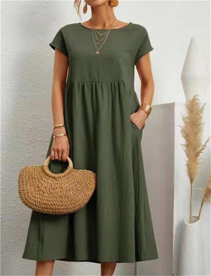 Knöchellanges Kleid mit kurzen Ärmeln und lockerer Passform