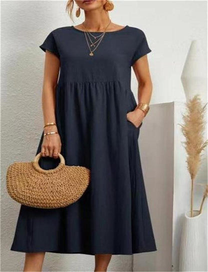 Knöchellanges Kleid mit kurzen Ärmeln und lockerer Passform