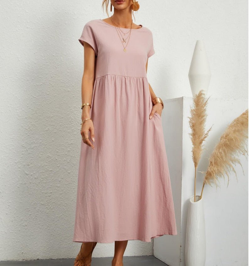 Knöchellanges Kleid mit kurzen Ärmeln und lockerer Passform