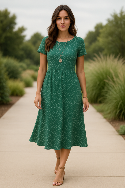 Damenkleid mit Muster und rundem Ausschnitt
