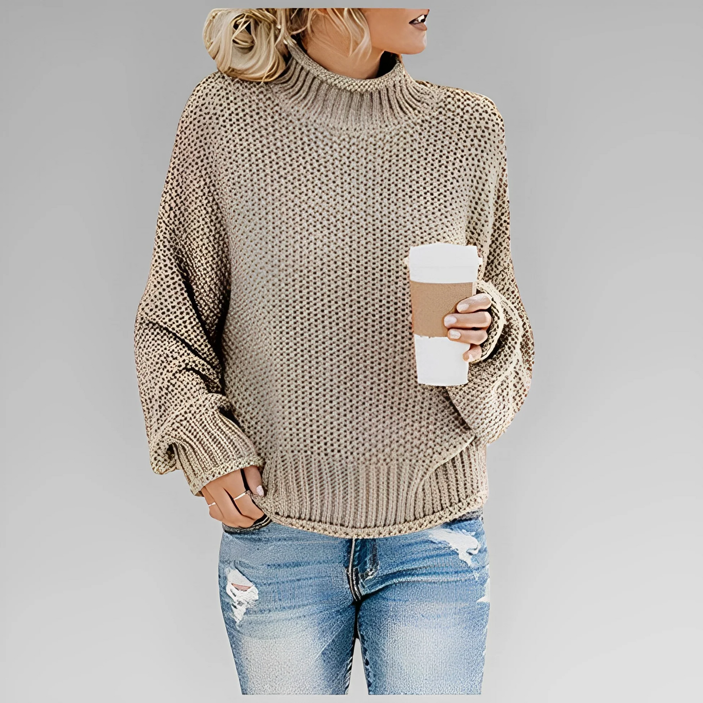 Langer Damen Strick Pullover mit Rollkragen – Winter