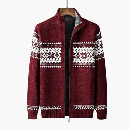 Herren-Strickjacke mit Muster und hohem Kragen