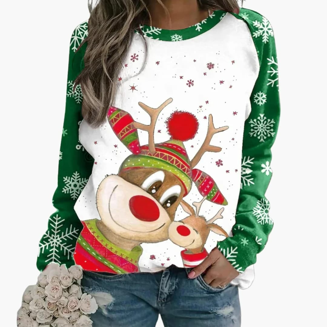 Damenpullover mit saisonalem Druckmotiv und Rundhalsausschnitt