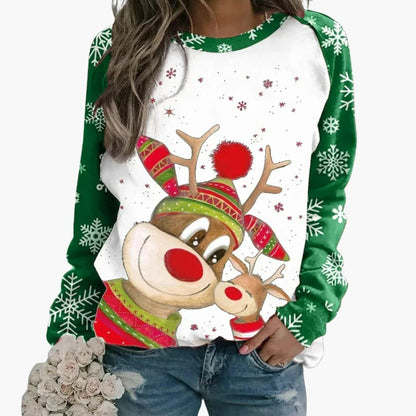 Damenpullover mit saisonalem Druckmotiv und Rundhalsausschnitt