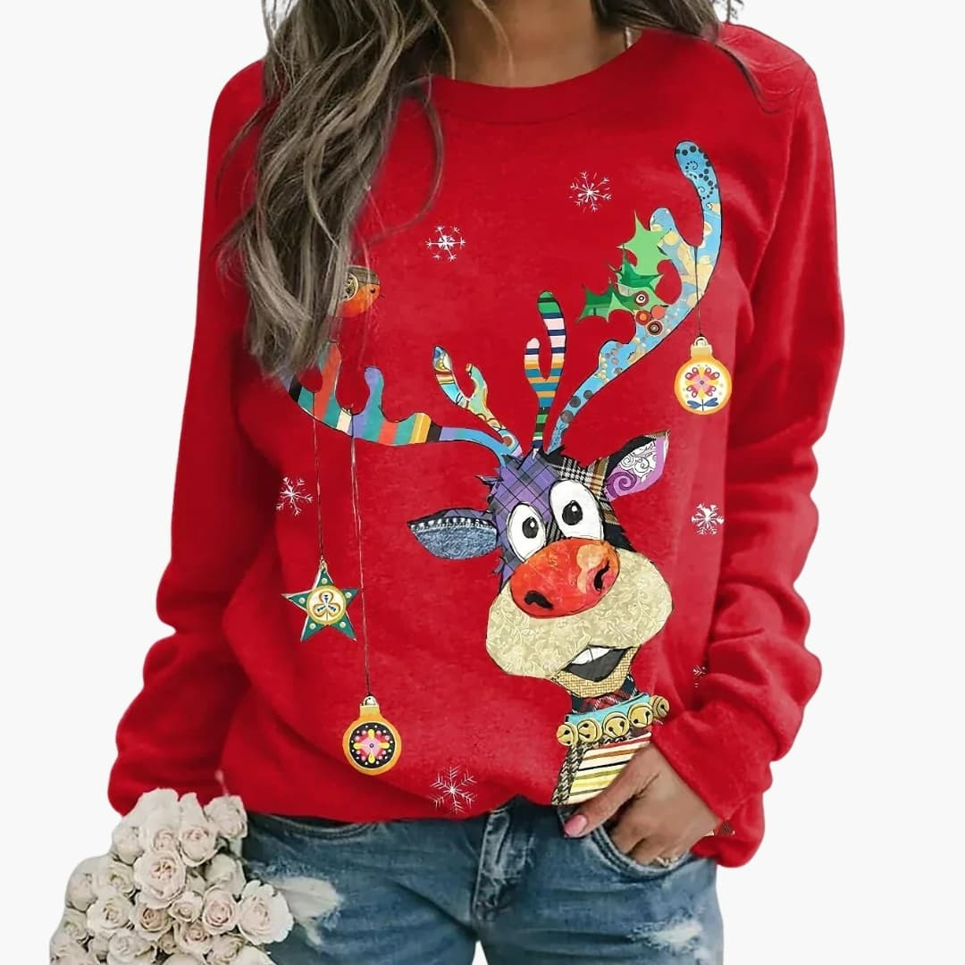 Damenpullover mit saisonalem Druckmotiv und Rundhalsausschnitt