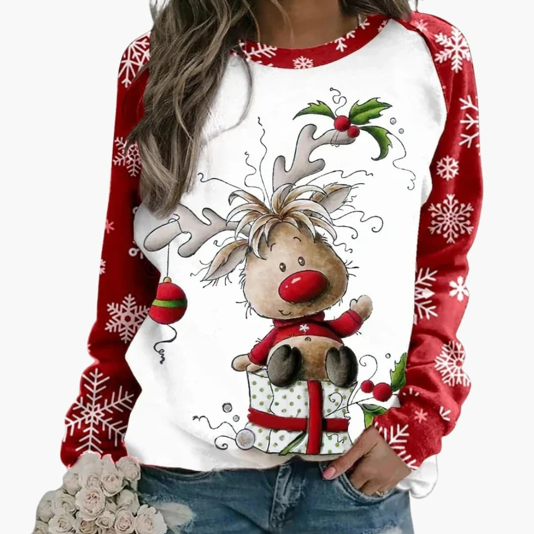 Damenpullover mit saisonalem Druckmotiv und Rundhalsausschnitt