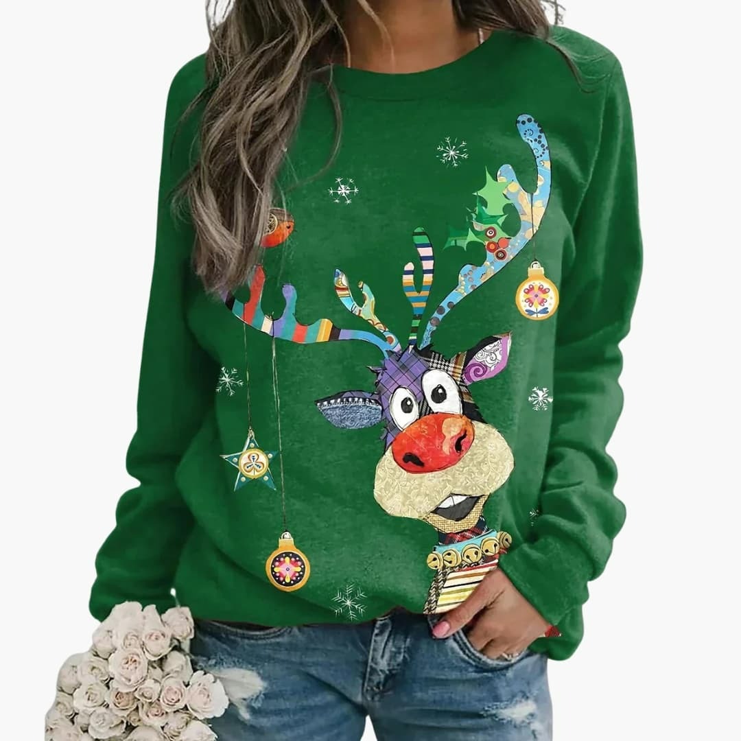 Damenpullover mit saisonalem Druckmotiv und Rundhalsausschnitt