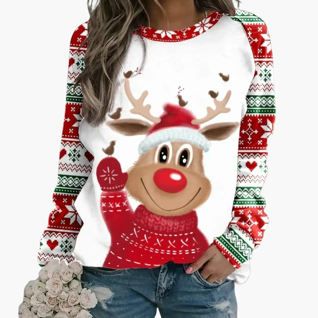 Damenpullover mit saisonalem Druckmotiv und Rundhalsausschnitt