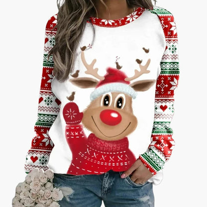 Damenpullover mit saisonalem Druckmotiv und Rundhalsausschnitt