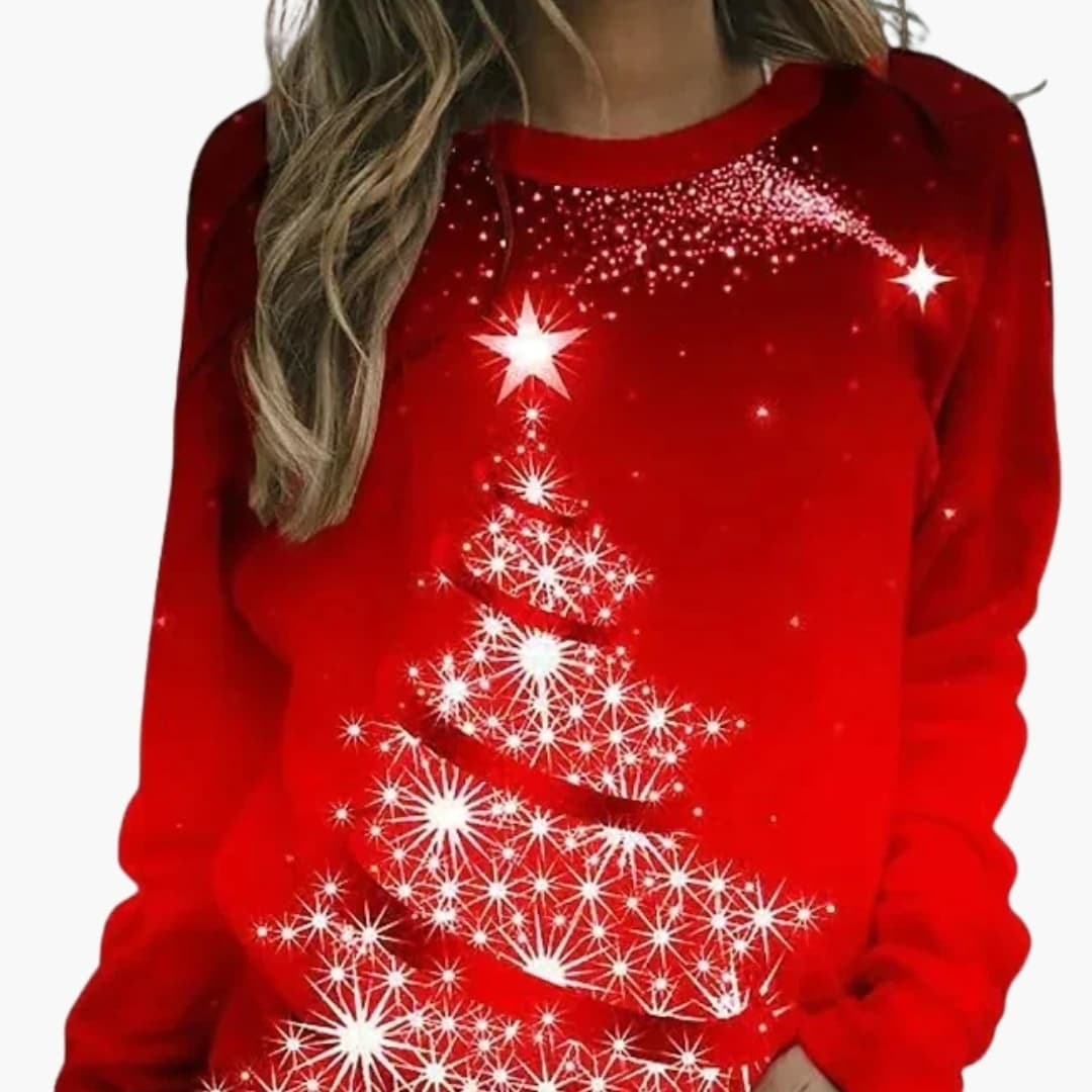 Damenpullover mit saisonalem Druckmotiv und Rundhalsausschnitt