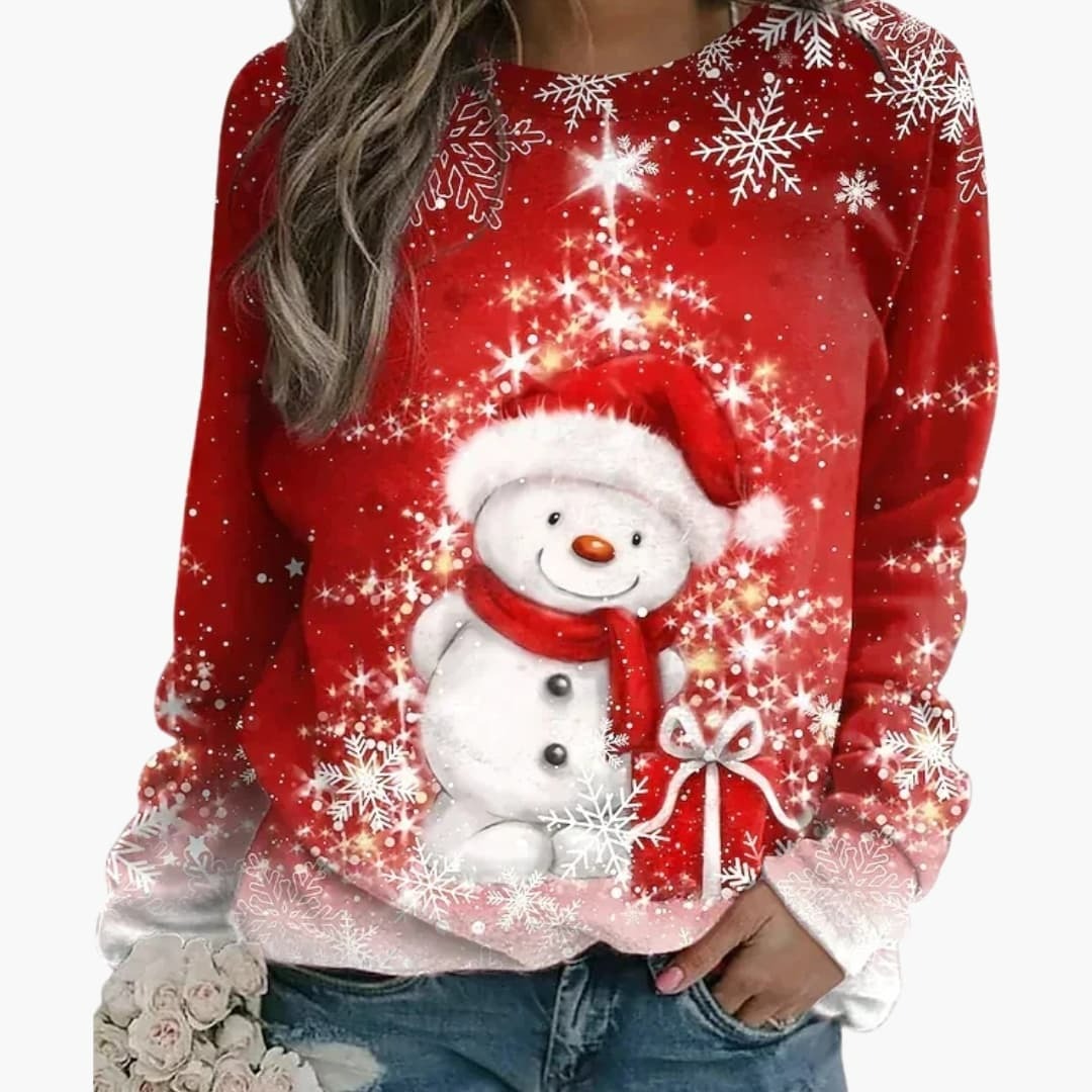 Damenpullover mit saisonalem Druckmotiv und Rundhalsausschnitt