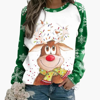 Damenpullover mit saisonalem Druckmotiv und Rundhalsausschnitt