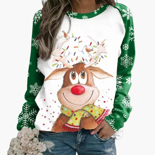 Damenpullover mit saisonalem Druckmotiv und Rundhalsausschnitt