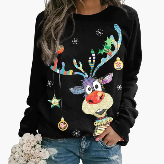 Damenpullover mit saisonalem Druckmotiv und Rundhalsausschnitt