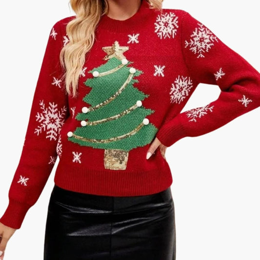 Damenpullover mit festlichem Strickmotiv und Rundhalsausschnitt