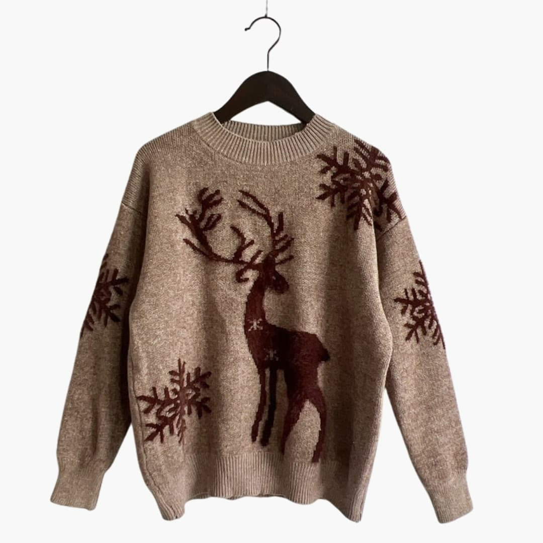 Damen-Strickpullover mit Motiv und Rundhalsausschnitt