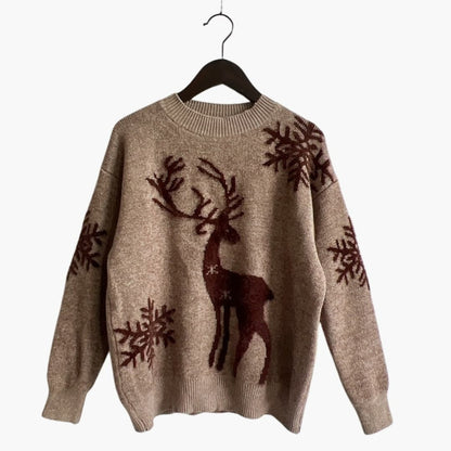 Damen-Strickpullover mit Motiv und Rundhalsausschnitt