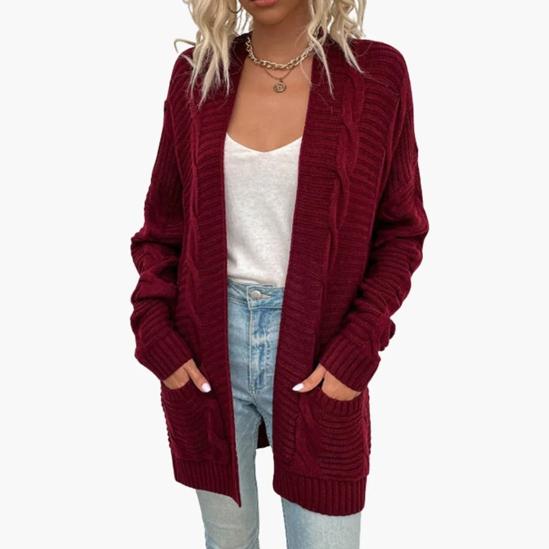 Damen-Strickjacke mit Taschen und offenem Schnitt