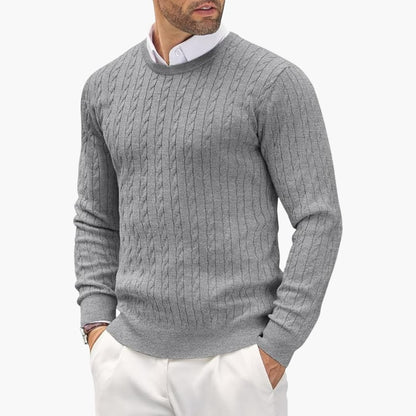 Herren-Strickpullover mit Zopfmuster und Rundhalsausschnitt