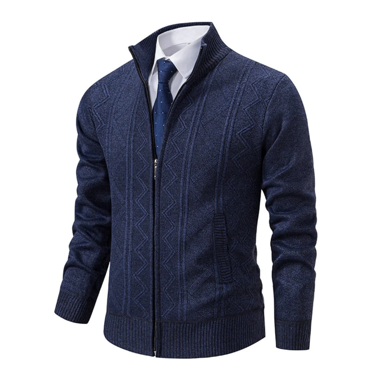 Herren-Strickjacke mit Zopfmuster und Reißverschluss