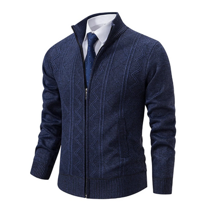 Herren-Strickjacke mit Zopfmuster und Reißverschluss