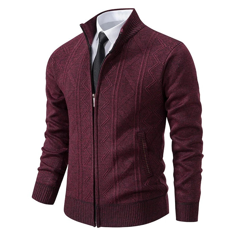 Herren-Strickjacke mit Zopfmuster und Reißverschluss