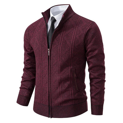 Herren-Strickjacke mit Zopfmuster und Reißverschluss