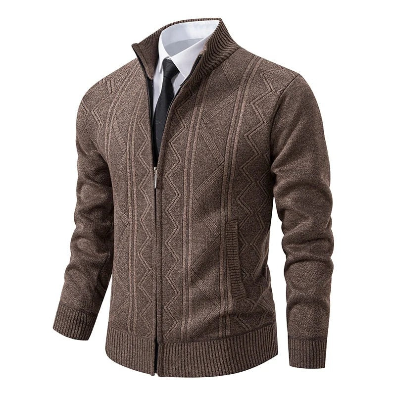Herren-Strickjacke mit Zopfmuster und Reißverschluss
